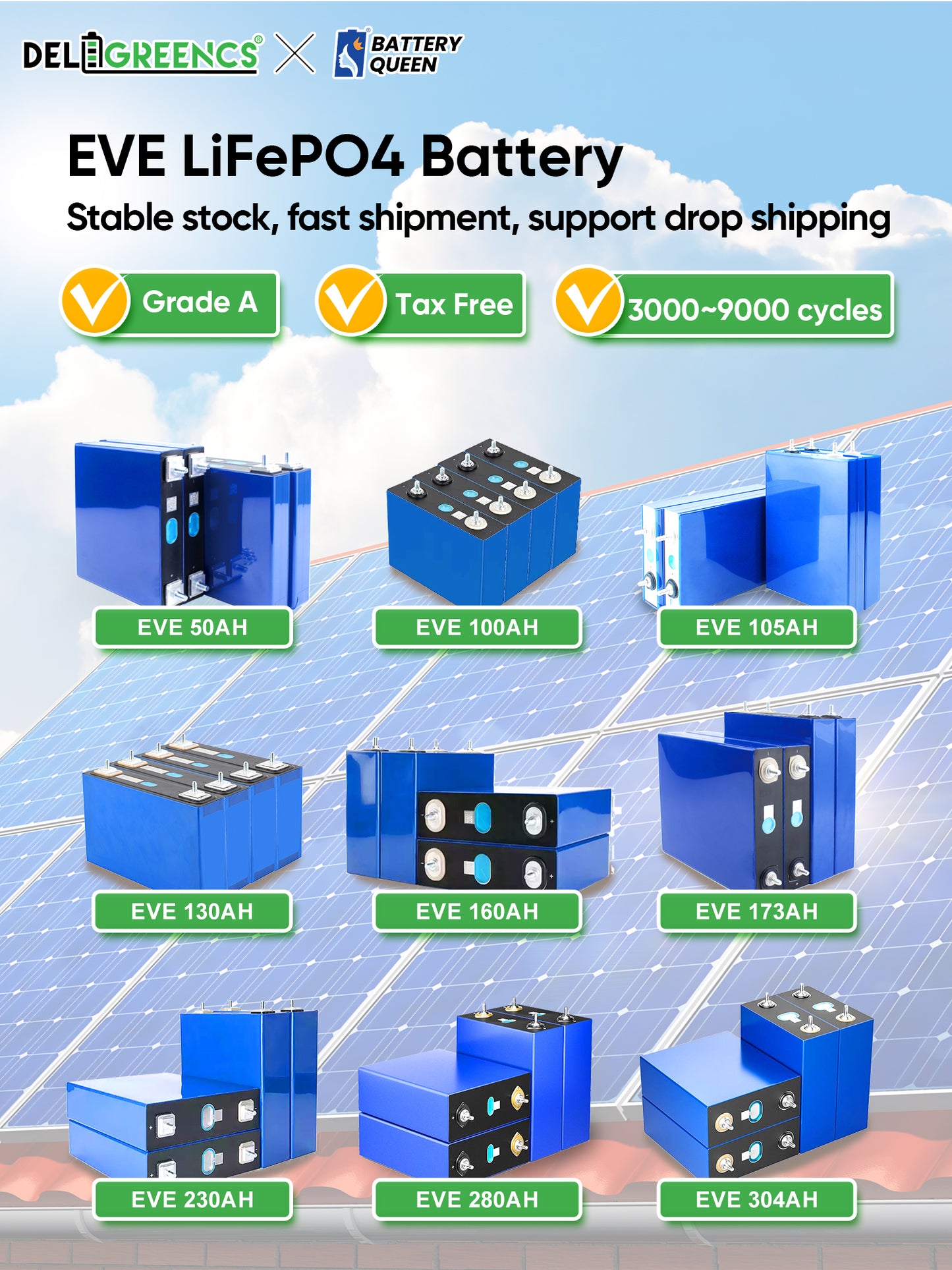 EU Stock Grade A+ 8000 cycles 3.2V 280AH/304AH LiFePo4 Battery