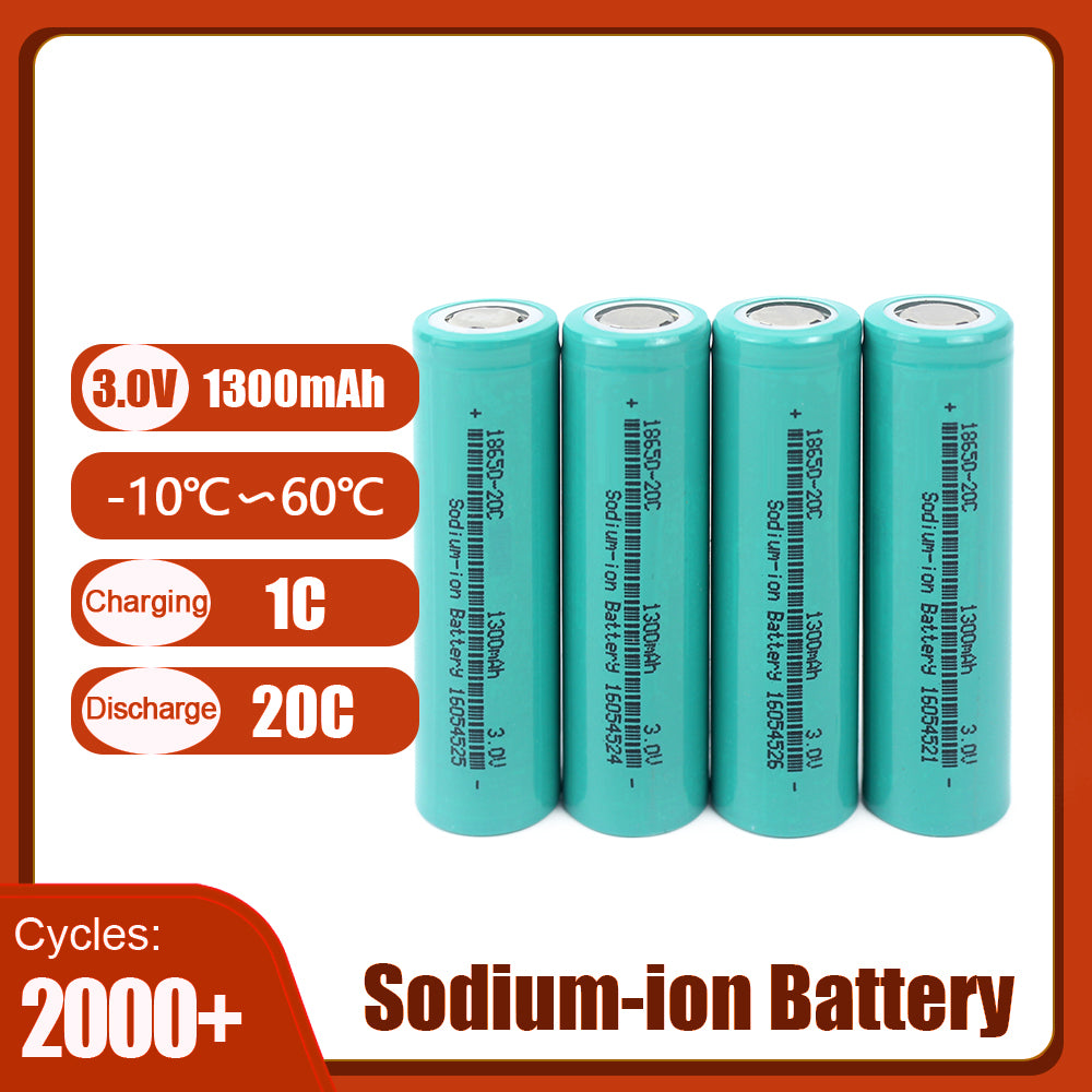 Grade A+ Cylindrical Sodium-ion Battery 18650 3V 1300mAh Discharge 20C